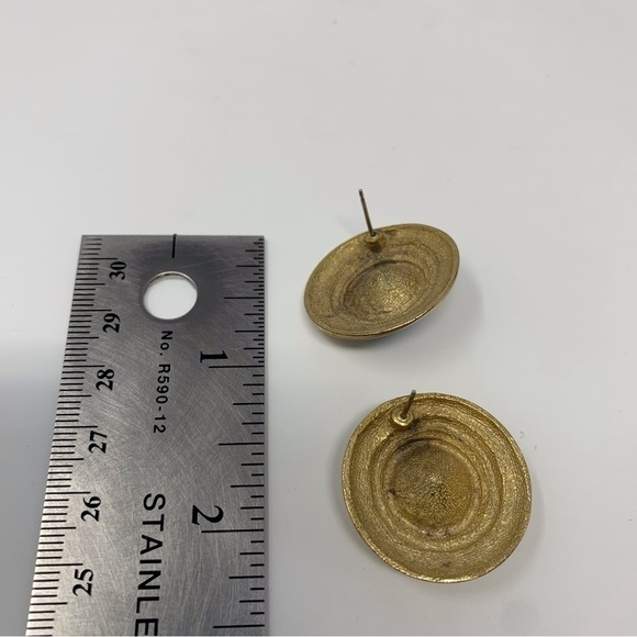 Vintage Light Blue Sparkle Stone with Gold Tone Circle Border Stud Earrings - Picture 6 of 7